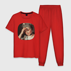 Пижама хлопковая мужская Картина ренессанса - женщина фэйспалмит, цвет: красный