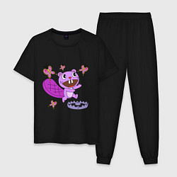 Пижама хлопковая мужская Toothy trap, цвет: черный