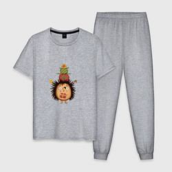 Пижама хлопковая мужская Ёжик с Новогодними подарками, цвет: меланж