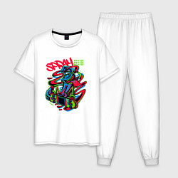 Пижама хлопковая мужская Граффити баллончик скейтерист, цвет: белый
