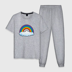 Пижама хлопковая мужская Мультяшная радуга с облаками, цвет: меланж