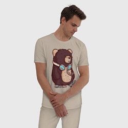 Пижама хлопковая мужская Walking bear, цвет: миндальный — фото 2