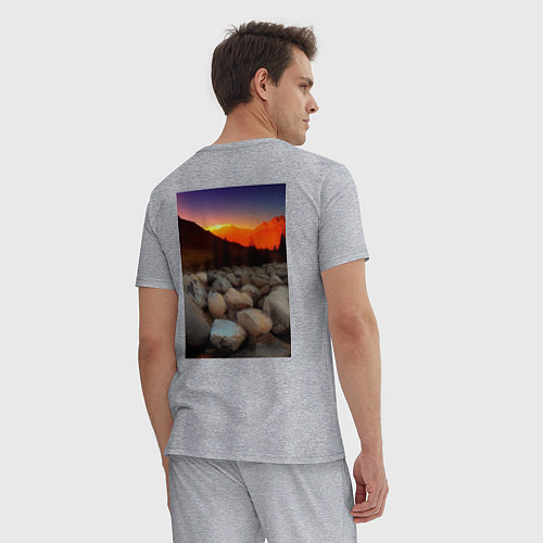Мужская пижама Горный пейзаж в закате солнца, каменная река / Меланж – фото 4
