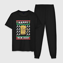 Пижама хлопковая мужская Новый год с пивом, цвет: черный