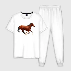 Пижама хлопковая мужская Чистокровная верховая лошадь, цвет: белый