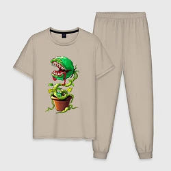 Пижама хлопковая мужская Плотоядный цветок из игры Марио, цвет: миндальный