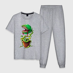 Пижама хлопковая мужская Плотоядный цветок из игры Марио, цвет: меланж