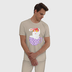 Пижама хлопковая мужская Зайка в кружке, цвет: миндальный — фото 2