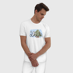 Пижама хлопковая мужская 2023 Кот и елка, цвет: белый — фото 2