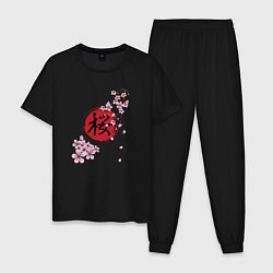 Мужская пижама Цветущая вишня и красный круг с японским иероглифо