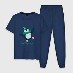 Пижама хлопковая мужская Влюбленный пингвин, цвет: тёмно-синий