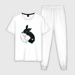 Пижама хлопковая мужская Кролики Инь Янь, цвет: белый