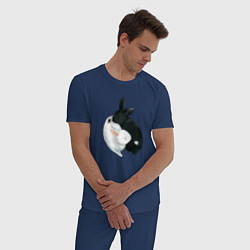 Пижама хлопковая мужская Кролики Инь Янь, цвет: тёмно-синий — фото 2