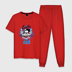 Пижама хлопковая мужская Череп и скейт, цвет: красный