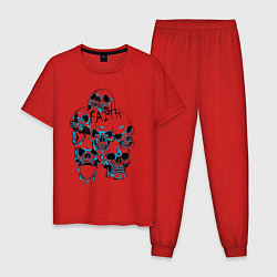 Пижама хлопковая мужская Черепа с открытым ртом, цвет: красный