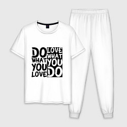 Пижама хлопковая мужская Do what you love love what you do, цвет: белый