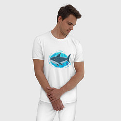 Пижама хлопковая мужская Мультяшная акула под водой, цвет: белый — фото 2