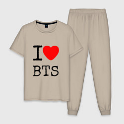 Пижама хлопковая мужская I love BTS, цвет: миндальный