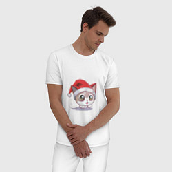 Пижама хлопковая мужская Новогодний Аниме-Кот, цвет: белый — фото 2