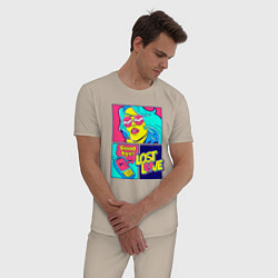 Пижама хлопковая мужская Поп арт девушка с телефоном, цвет: миндальный — фото 2