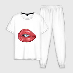 Пижама хлопковая мужская Сочные губы, цвет: белый