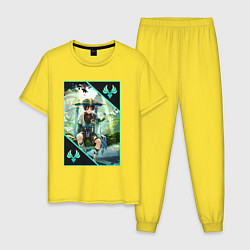 Пижама хлопковая мужская Скарамучча анемо странник, цвет: желтый
