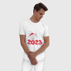 Пижама хлопковая мужская Новый 2023, цвет: белый — фото 2