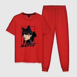 Пижама хлопковая мужская Wednesday Black cat, цвет: красный