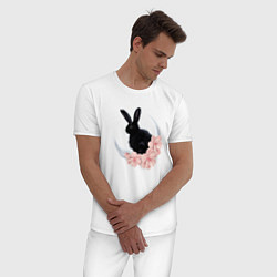 Пижама хлопковая мужская Черный кролик в цветах, цвет: белый — фото 2