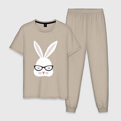 Пижама хлопковая мужская Мудрый заяц в очках, цвет: миндальный