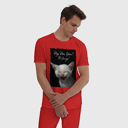 Пижама хлопковая мужская Смеющийся котёнок, цвет: красный — фото 2