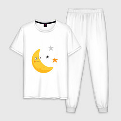 Пижама хлопковая мужская Месяц со звездами, цвет: белый