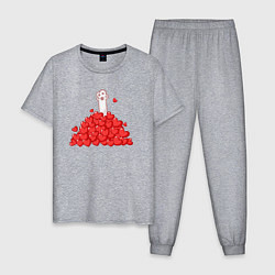Пижама хлопковая мужская Куча сердечек, цвет: меланж