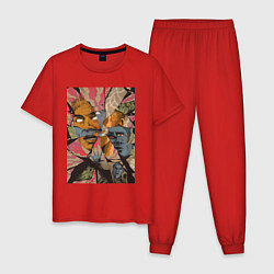 Пижама хлопковая мужская Кадр из комикса, цвет: красный