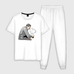 Пижама хлопковая мужская Сталин в глубоких раздумьях, цвет: белый