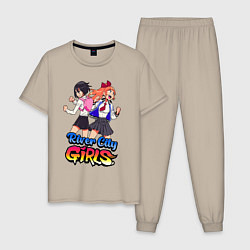 Пижама хлопковая мужская River city girls - fighting, цвет: миндальный