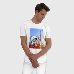 Пижама хлопковая мужская Юрий Гагарин на космодроме, цвет: белый — фото 2