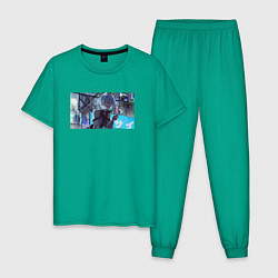Пижама хлопковая мужская Люсина Кусинада - Cyberpunk Edgerunners, цвет: зеленый