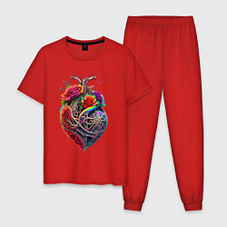 Пижама хлопковая мужская Сердце из кости, цвет: красный