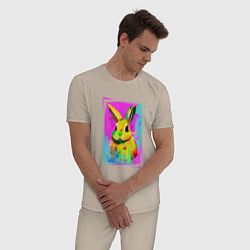 Пижама хлопковая мужская Милый разноцветный зайчик, цвет: миндальный — фото 2