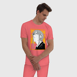 Пижама хлопковая мужская Человек-бензопила - Макима, цвет: коралловый — фото 2