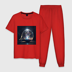Пижама хлопковая мужская Волшебство в космосе, цвет: красный