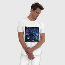 Пижама хлопковая мужская Роботы в космосе, цвет: белый — фото 2