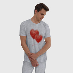 Пижама хлопковая мужская Акварельные воздушные шарики сердечки, цвет: меланж — фото 2