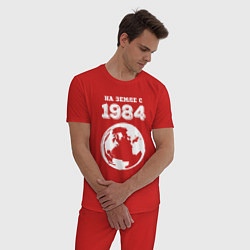 Пижама хлопковая мужская На Земле с 1984 с краской на темном, цвет: красный — фото 2