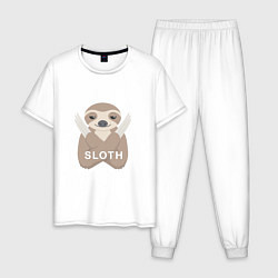 Пижама хлопковая мужская Sloth, цвет: белый