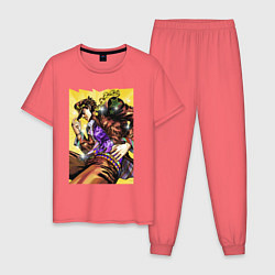 Пижама хлопковая мужская Джотаро Куджо - JoJo Bizarre Adventure, цвет: коралловый