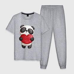 Мужская пижама Панда держит сердечко
