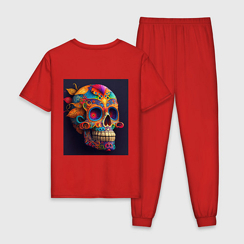 Мужская пижама Разноцветные черепа / Красный – фото 2