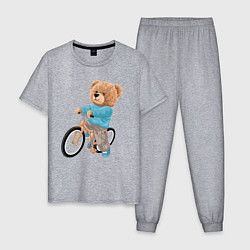 Пижама хлопковая мужская Медведь-велосипедист, цвет: меланж